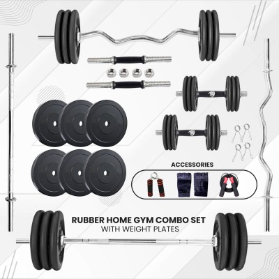 BULLAR 10 kg Rubber Plates with 23mm 3Ft Curl 4Ft Straight Rod, Pair of Solid Dumbbell Rods Home Gym Combo