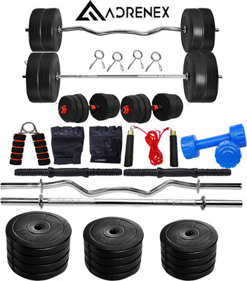 Adrenex 30 kg PVC weight with 3ft Curl, 3ft Straight Rod and Accessories Home Gym Combo