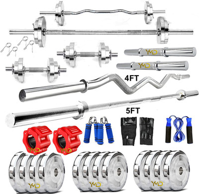 YMD 15 kg Steel Plates 2.5KGX6Pc 4FT Curl & 5FT STRT 28mm Rods With Solid Rods & Clamps Home Gym Combo