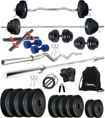 STARX 50 kg PVC 50KG Weight Plates with 3Ft Curl Rod and 5Ft Straight Rod with Gym Accessories Home Gym Combo Home Gym Combo