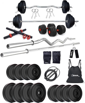 STARX 40 kg PVC weight with 3ft Curl, 5ft Straight Rod and Accessories Home Gym Combo