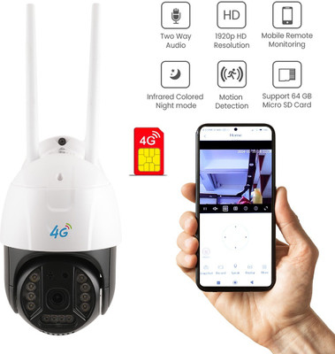 Bzrqx 4G SIM Supported 360° HD IP66 TwoWay Audio Night Vision Camera SD Card Support Security Camera(128 GB, 1 Channel)