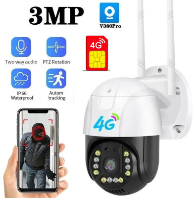 AVOIHS 4G SIM Supported IP66 3MP HD 360° TwoWay Audio V380 PTZ Camera SD Card Support Security Camera(128 GB, 1 Channel)