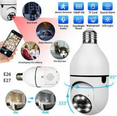SKY HUB Wireless WiFi 1080P hd PTZ Bulb SPY Camera 5MP CCTV Camera Motion Night Vision Security Camera(64 GB, 1 Channel)