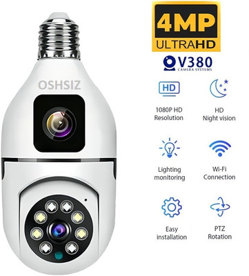 OSHSIZ Dual Lens Dual Screen Bulb WiFi 4MP HD Live View Bullet+PTZ Control Two Way Talk Security Camera(128 GB, 1 Channel)