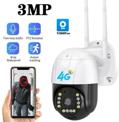 Bzrqx 4G SIM Supported IP66 3MP HD 360° TwoWay Audio V380 PTZ Camera SD Card Support Security Camera(128 GB, 1 Channel)