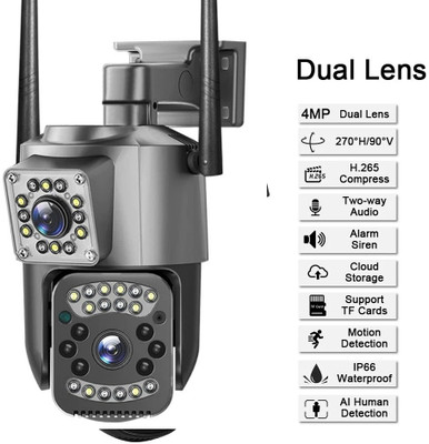 Bzrqx Smart 1080P HD AI WiFi PTZ Camera Dual-Lens App Control Night Vision 2way Audio Security Camera(128 GB, 1 Channel)