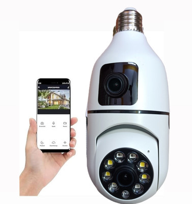 favone 3mp 2-in-1 Dual Lens Screen Bulb WiFi Wireless 4MP HD Live View Security Camera(NO GB, 1 Channel)