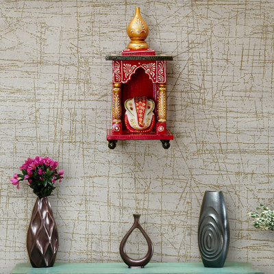 Craft Tree Decorative Handpainted Mini Pooja Mandir in Red Color Engineered Wood Home Temple(Height: 25.4, Pre-assembled)