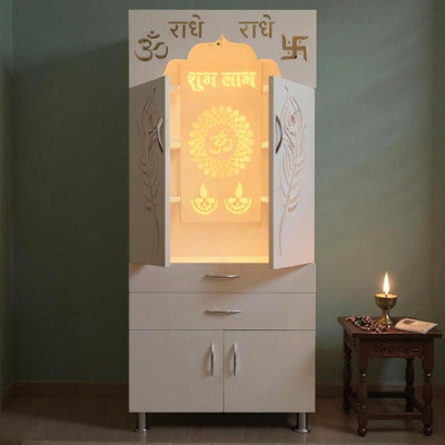 Flipkart Perfect Homes White Temple With Inbuilt LED Light (H: 4 Ft. 9 In., W: 2 Ft., D: 1 Ft. 1 In.) Engineered Wood Home Temple(Height: 145, Pre-assembled)