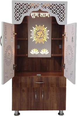 shivoja Modern Temple for Home/Pooja Mandir with Led Light Engineered Wood Home Temple(Height: 130, Pre-assembled)