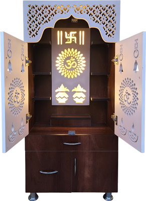 The Wooden Factory Prime Home Temple/Pooja Unit/Home Mandir/LED Light Engineered Wood Home Temple(Height: 130, Pre-assembled)
