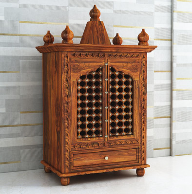 Ganpati Arts Solid Wood Temple in Brass Work with 2Doors and 1 Drawer Storage/Mandir for Home Solid Wood Home Temple(Height: 115, DIY(Do-It-Yourself))
