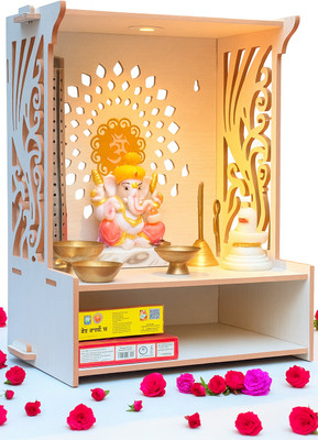 HOODWIN Pooja Mandir Home Office with LED Light Home Temple Engineered Wood Home Temple Engineered Wood Home Temple(Height: 29, DIY(Do-It-Yourself))
