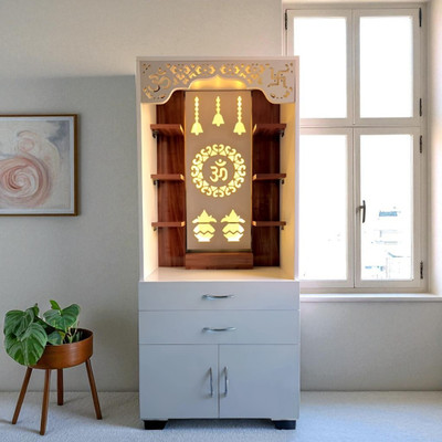 Flipkart Perfect Homes Prime Home Temple/Pooja Unit/Home Mandir/LED Light Engineered Wood Home Temple(Height: 142, Pre-assembled)