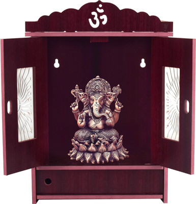 LAKHAJI Wooden Brown OM Design|Handmade Temple|Temple|Puja mandir|Mandapam|Home Temple Engineered Wood, Solid Wood Home Temple(Height: 43, DIY(Do-It-Yourself))