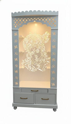 Bharat Furniture Elegant Wooden Home Temple with Backlit Lord Krishna Design Engineered Wood Home Temple(Height: 160, Pre-assembled)