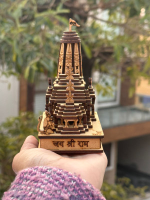 NAVYAKSH Ram Ayodhya 3D wood temple model for home/office/shop/ Car and bus dashboard Decorative Showpiece  -  9 cm(Wood, Brown)