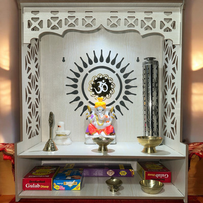 HOODWIN Pooja Mandir Home Office with LED Light H- 18 L- 16 W -8.75 In Wood Temple Engineered Wood Home Temple(Height: 41, DIY(Do-It-Yourself))