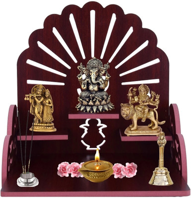 YIXT Wooden Temple | Wall Mount & Floor Stand | Traditional Pooja Mandir for Home Engineered Wood Home Temple(Height: 18, DIY(Do-It-Yourself))