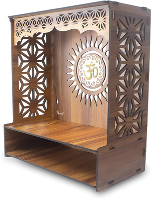 Foxit Pooja Mandir Home Office with LED Light H-18 L-16W-8.75 In DIY(Do-It-Yourself) Solid Wood Home Temple(Height: 18, Pre-assembled)