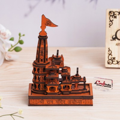 eCraftIndia Shri Ram Mandir Ayodhya Model - Wooden Designer Temple (Orange, Brown) Solid Wood Home Temple(Height: 16, Knock Down)