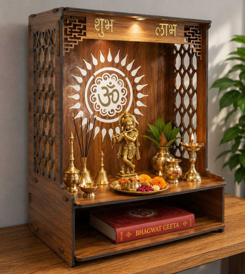 Gojeeva Engineered Wooden LED Temple Handcrafted Design Pooja Mandir for Home & Office Engineered Wood Home Temple(Height: 37.5, DIY(Do-It-Yourself))