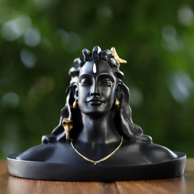 PMW Shiva Adiyogi Idol Statue Hindu God Bhole Nath Shiva Decorative Showpiece  -  12 cm(Resin, Black)
