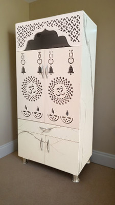 The Wooden Factory White Marbel Temple TEMP08 with Decorative LED Light for Home & Office Engineered Wood Home Temple(Height: 144, Pre-assembled)