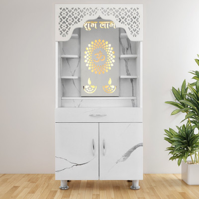 Old Wolf Furniture Wooden Mandir Temple With Decorative LED Light Engineered Wood Home Temple(Height: 130, Pre-assembled)