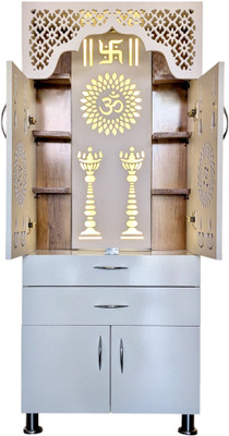 Shlok Temple/Pooja Unit/Mandir For Home And Office With Decorative LED Light Engineered Wood Home Temple(Height: 145, Pre-assembled)
