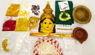 Puja N Pujari Regulars Varalakshmi Puja Kit with Complete Puja Samagri Set Decorative Showpiece  -  17 cm(Clay, Multicolor)