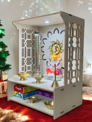 HOODWIN Pooja Mandir Home Office with LED Light H- 18 L- 16 W -8.75 In Home Temple Engineered Wood Home Temple(Height: 39.5, DIY(Do-It-Yourself))