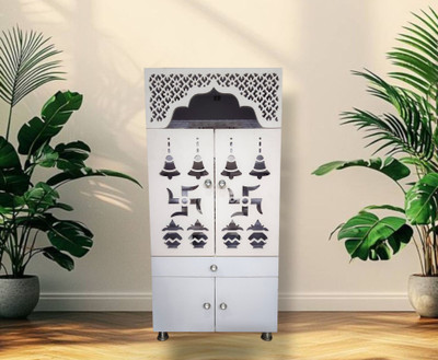 Krishna Enterprises White wooden temple for home and office decorative led light Engineered Wood Home Temple(Height: 130, Pre-assembled)
