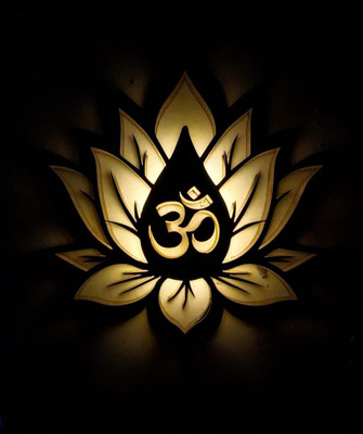 Artmagic Wooden Lotus OM Wall Light | LED Backlit Decorative Wall Hanging Engineered Wood Home Temple(Height: 2, DIY(Do-It-Yourself))