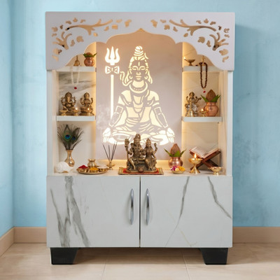 Old Wolf Furniture Wooden Lord Shiva Pooja Mandir With LED Light & Storage Temple For Home Engineered Wood Home Temple(Height: 82, Pre-assembled)