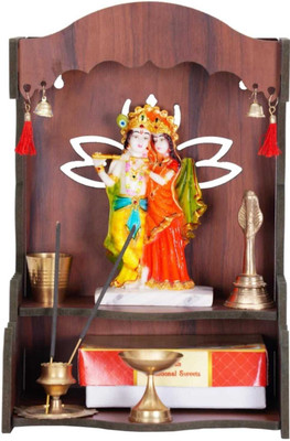 Quickmart Handcrafted Wooden Pooja Mandir with Radha Krishna Idol & Accessories Solid Wood Home Temple(Height: 10, DIY(Do-It-Yourself))