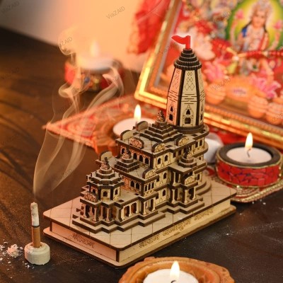 ViaZAID Wooden Shri Ram Temple,Mandir for Night Home Table/Desk Decor Gift (3 inch) Decorative Showpiece  -  4 cm(Wood, Clear)