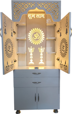 The Wooden Factory Corian Design with decorative LED Light Engineered Wood Home Temple(Height: 145, Pre-assembled)