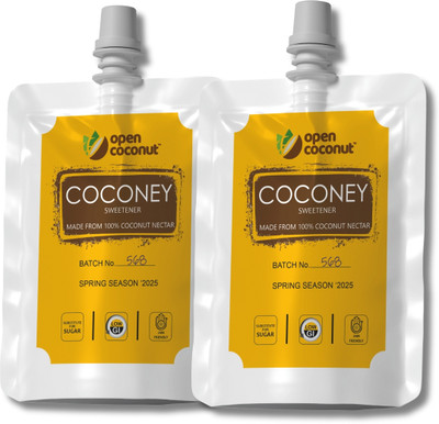 open coconut Coconey Bee-Free Honey From Coconut Nectar Natural No Added Sugar Jain Friendly(2 x 250 g)