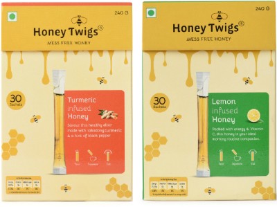 HONEY TWIGS Turmeric Honey and Lemon Honey, 480g(240g + 240g - 60 Twigs)(2 x 240 g)