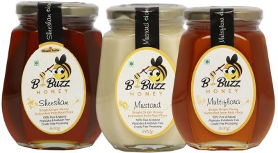 bbuzz Multi-Flora, Mustard, and Sheesham Honey Combo Pack - 1500g (500g x 3)(3 x 166.67 g)
