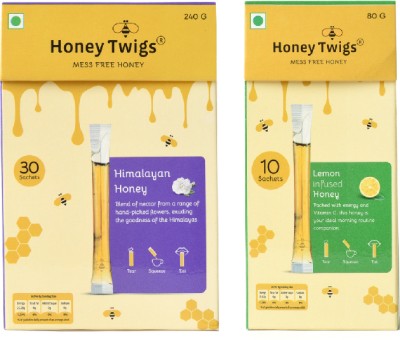 HONEY TWIGS Himalayan Multi Floral Honey and Lemon Honey, 320g(240g + 80g - 40 Twigs)(2 x 160 g)