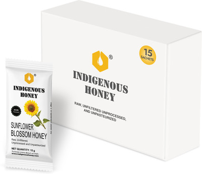 INDIGENOUS HONEY Raw Sunflower Honey, Organic, NMR Tested, Pure, Natural, Unprocessed, 15 Sachets(15 x 15 g)
