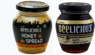 Beelicious Honey Spread - English Toffee (200) & Eucalyptus Honey with Ginger (250g),(450 g)