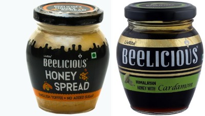 Beelicious Honey Spread - English Toffee (200g) & Himalayan Honey with Cardamom (250g),(450 g)