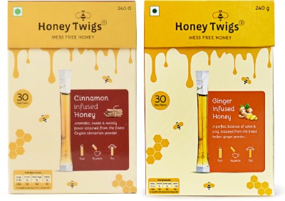 HONEY TWIGS Cinnamon Honey and Ginger Honey, 480g(240g + 240g - 60 Twigs)(2 x 240 g)