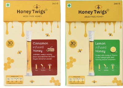 HONEY TWIGS Cinnamon Honey and Lemon Honey, 480g(240g + 240g - 60 Twigs)(2 x 240 g)