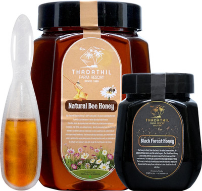 THADATHIL Pure Organic Honey Combo | Natural Bee, Black Forest & Honey Spoon 15g(1.265 kg)