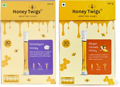 HONEY TWIGS Himalayan Multi Floral Honey and Ginger Honey, 480g(240g + 240g - 60 Twigs)(2 x 240 g)